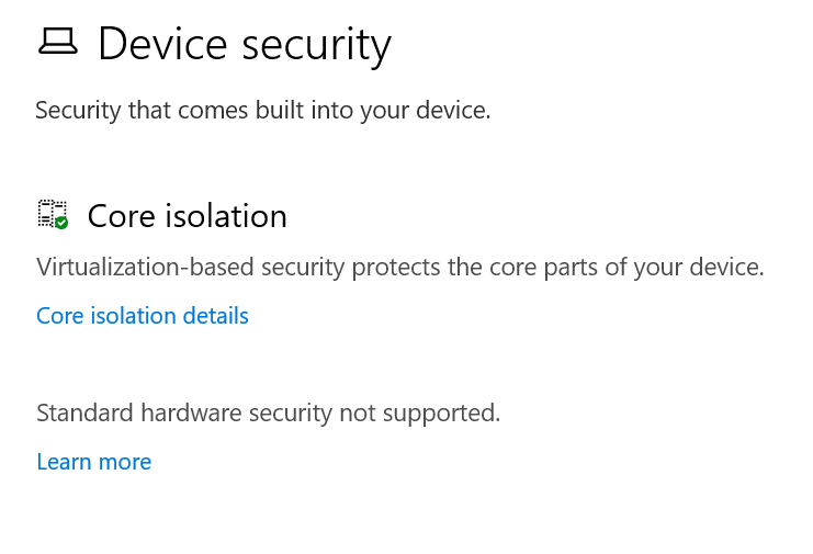 Windows Security › Device security page